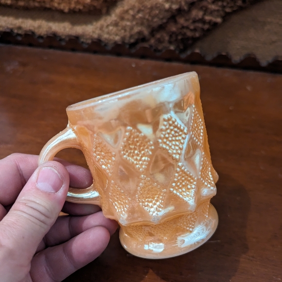 Vintage Fire King Peach Lustre Mug Anchor Hocking Kimberly Diamond Pattern - Picture 2 of 5